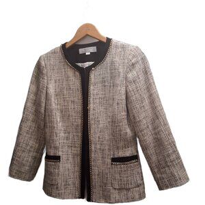 TAHARI COTTON-BLEND JACKET WITH GOLD METALLIC EMBELLISHMENTS